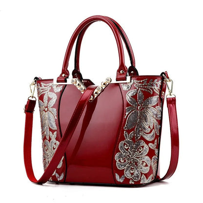 Luxury Sequin Embroidery Women's Patent Leather Handbag