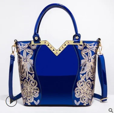 Luxury Sequin Embroidery Women's Patent Leather Handbag