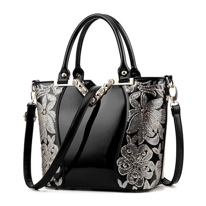 Luxury Sequin Embroidery Women's Patent Leather Handbag