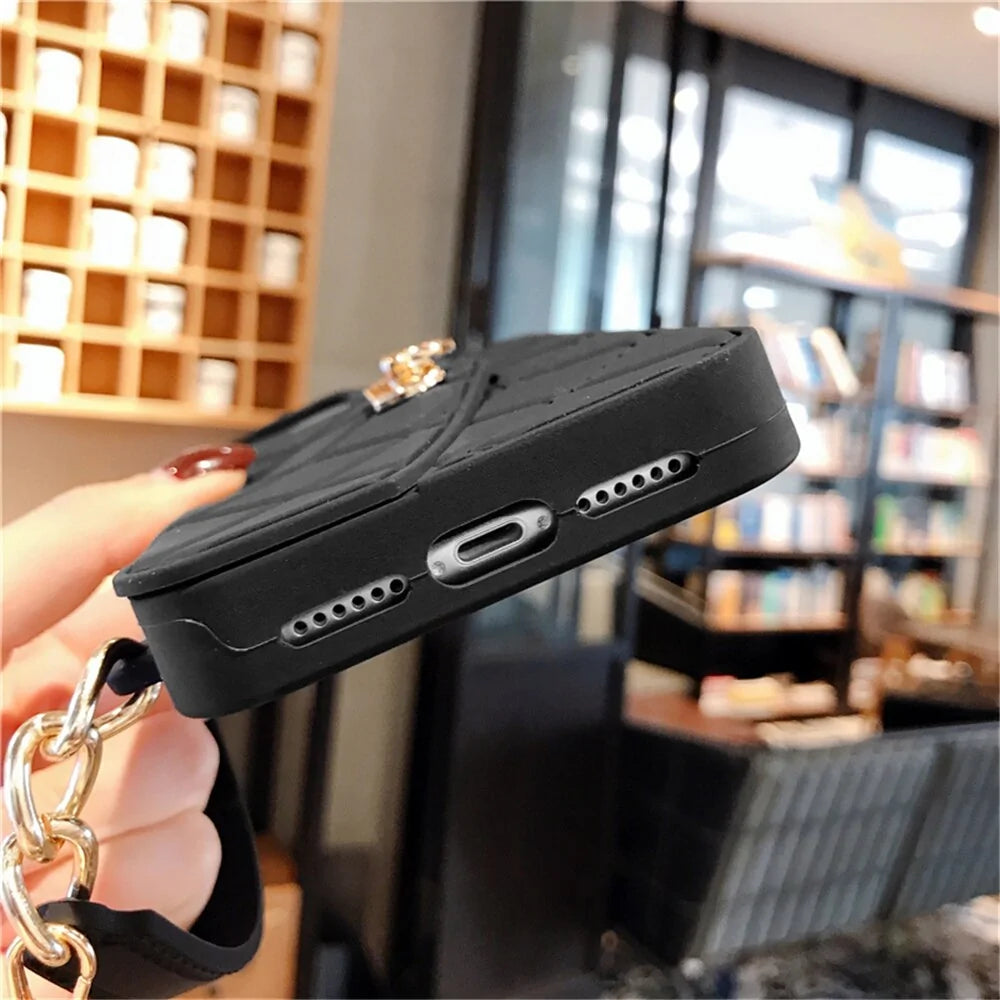 Chain Handbag Card Slot Wallet Case For iPhone